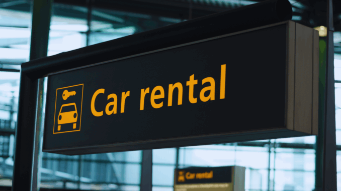 Hinweisschild auf Mietwagenverleih (über IJzendoorn)